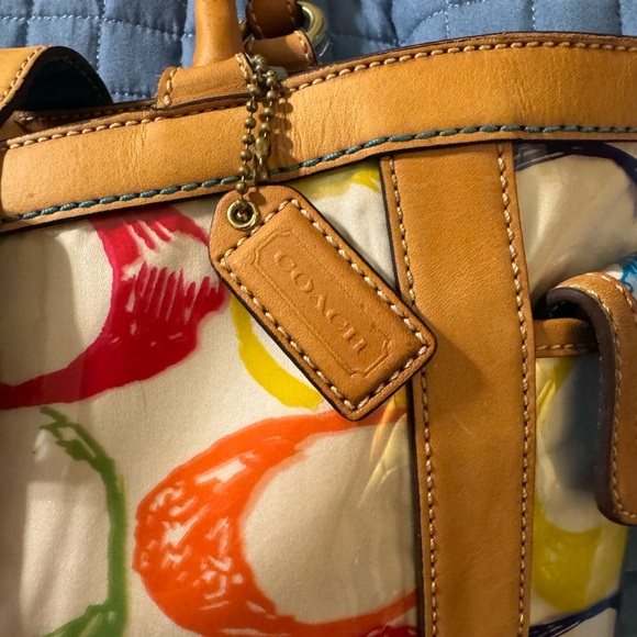 Coach Multicolor Satchel with Yellow leather Accents. - Picture 2 of 10